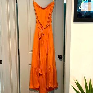 Strapless satin long dress